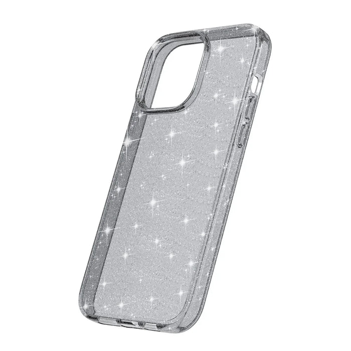 For iPhone 15 Pro Sparkly Glitter Anti-Scratch Case Hard PC + Soft TPU Phone Cover - Grey - 6