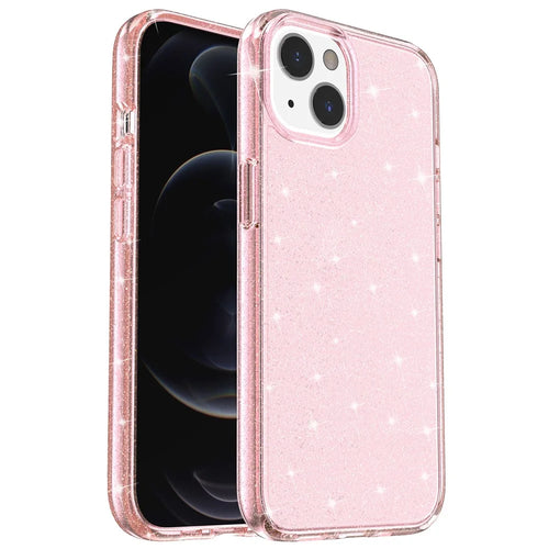 For iPhone 15 Plus Sparkly Glitter Protective Case Shockproof Hard PC + Soft TPU Phone Cover - Pink - 1