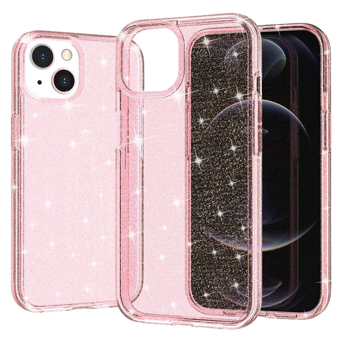 For iPhone 15 Plus Sparkly Glitter Protective Case Shockproof Hard PC + Soft TPU Phone Cover - Pink - 4