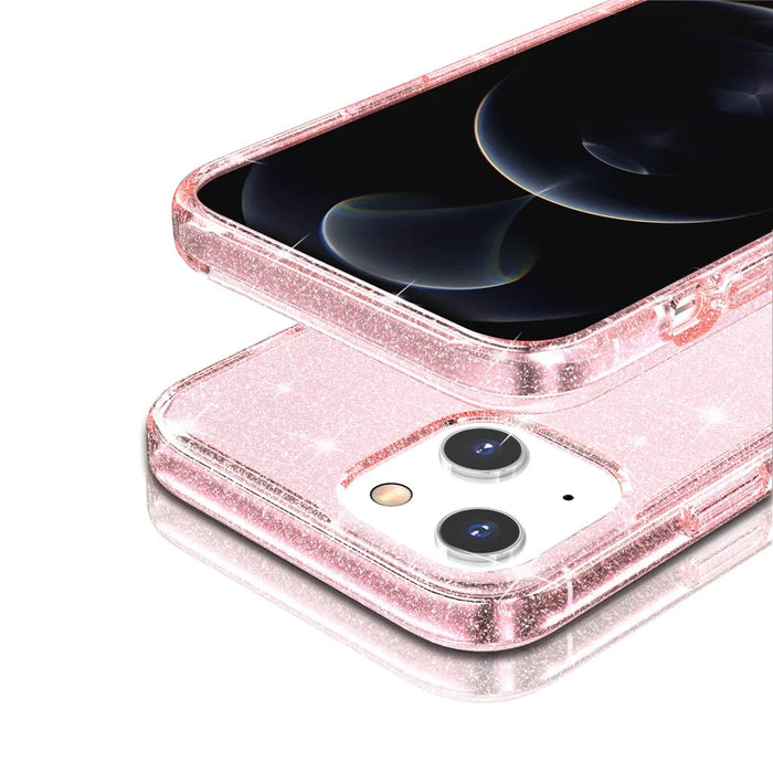 For iPhone 15 Plus Sparkly Glitter Protective Case Shockproof Hard PC + Soft TPU Phone Cover - Pink - 5