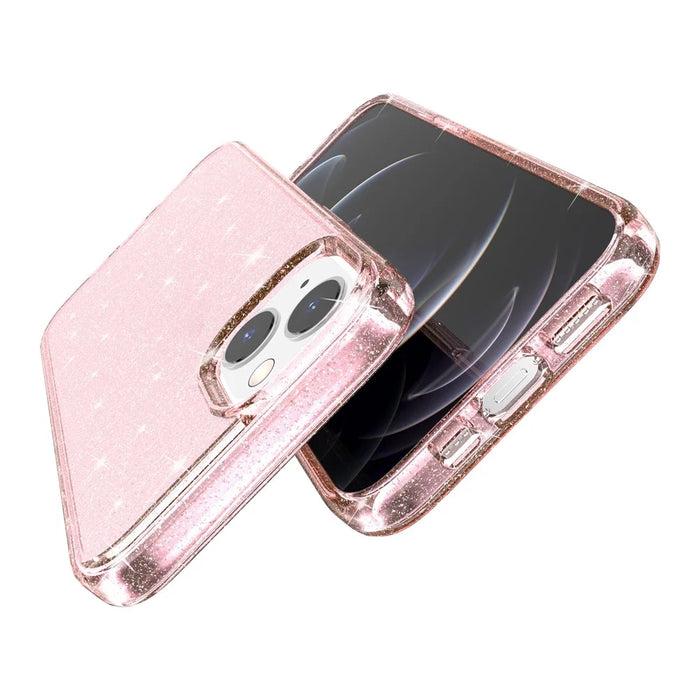 For iPhone 15 Plus Sparkly Glitter Protective Case Shockproof Hard PC + Soft TPU Phone Cover - Pink - 6