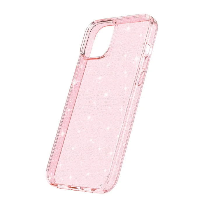For iPhone 15 Plus Sparkly Glitter Protective Case Shockproof Hard PC + Soft TPU Phone Cover - Pink - 7