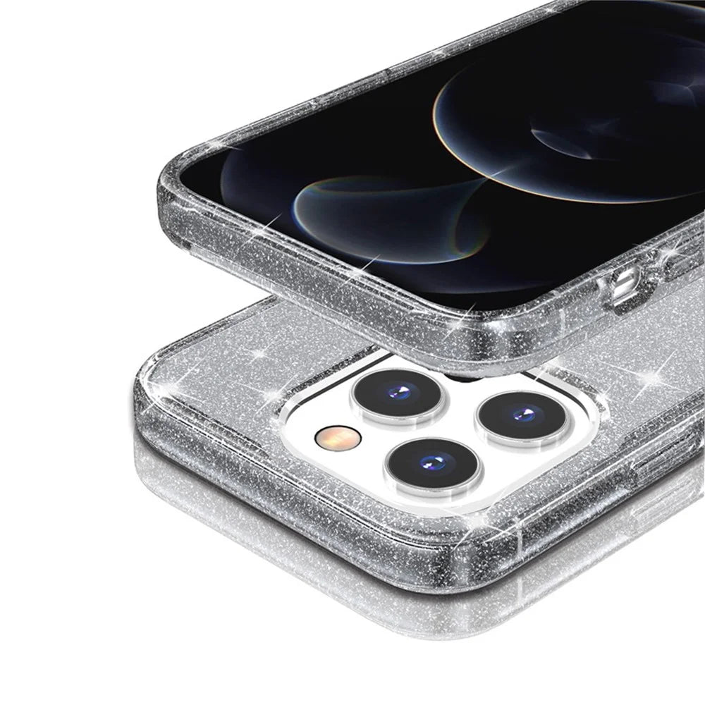 For iPhone 15 Pro Max Sparkly Glitter Protective Case Hard PC + Soft TPU Anti-scratch Phone Cover - Grey - 3