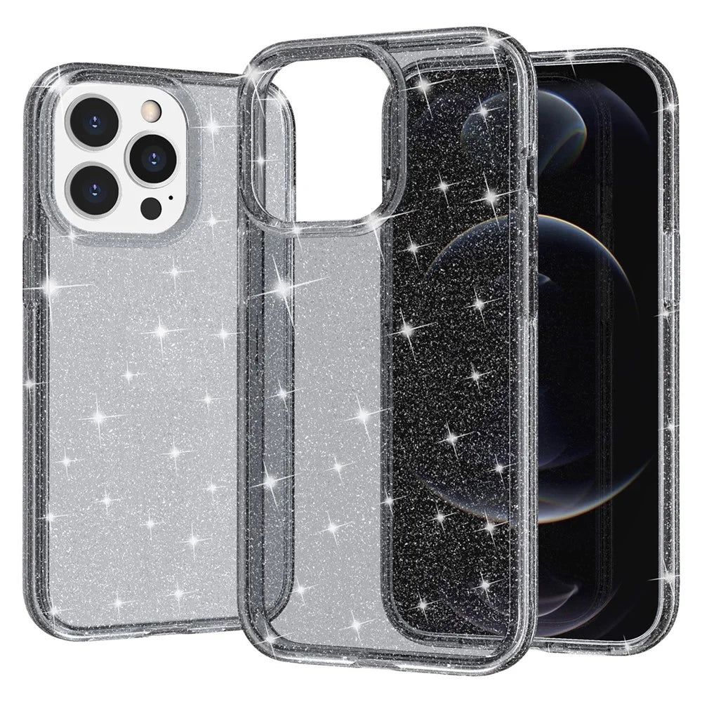 For iPhone 15 Pro Max Sparkly Glitter Protective Case Hard PC + Soft TPU Anti-scratch Phone Cover - Grey - 5