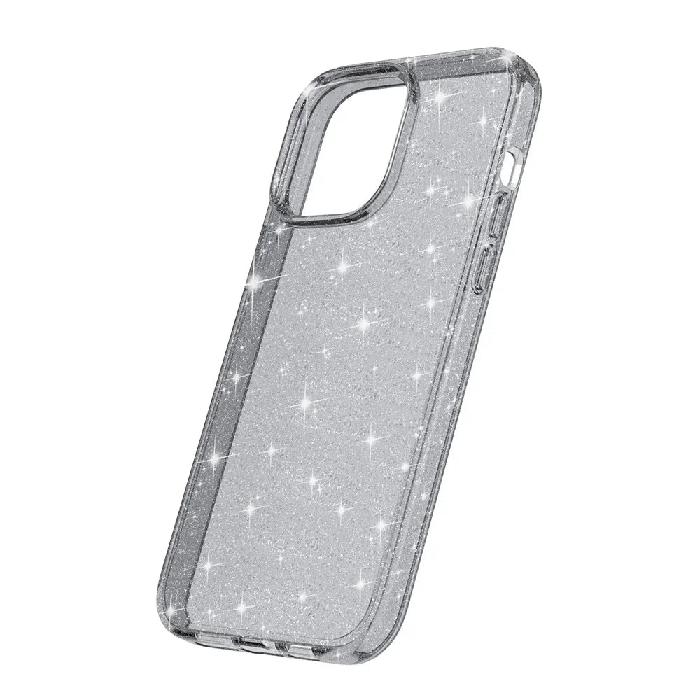 For iPhone 15 Pro Max Sparkly Glitter Protective Case Hard PC + Soft TPU Anti-scratch Phone Cover - Grey - 6