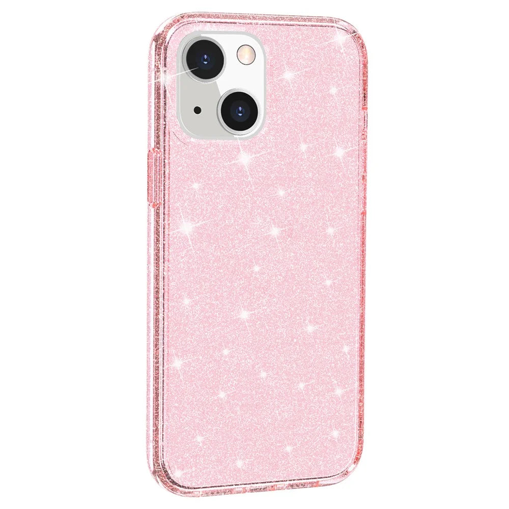 For iPhone 15 Bump Proof Protective Case Sparkly Glitter Hard PC + Soft TPU Phone Cover - Pink - 2