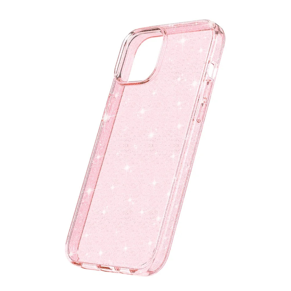 For iPhone 15 Bump Proof Protective Case Sparkly Glitter Hard PC + Soft TPU Phone Cover - Pink - 7