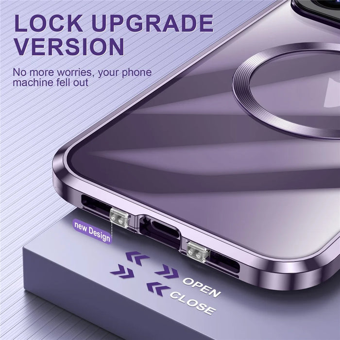 For iPhone 14 Pro Max Kickstand Case Tempered Glass+Aluminum Alloy+PC Phone Cover Compatible with MagSafe - Purple - 7