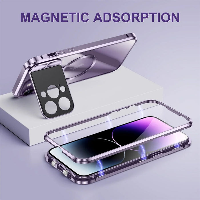 Compatible with MagSafe Phone Cover for iPhone 13 Pro Max 6.7 inch Tempered Glass+Aluminum Alloy+PC Kickstand Case - Purple - 3