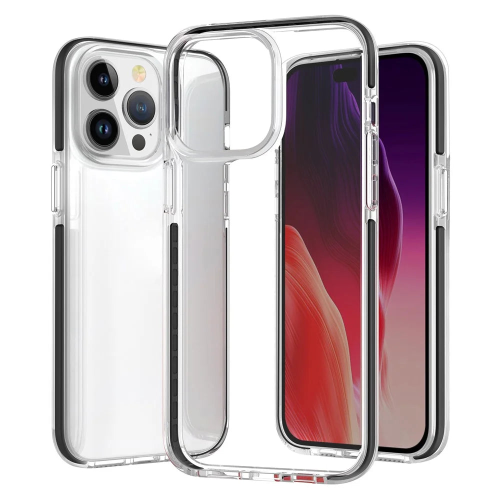 For iPhone 15 Pro HD Clear Phone Cover Shockproof Flexible TPU+TPE Phone Case Shell - Transparent Black - 1