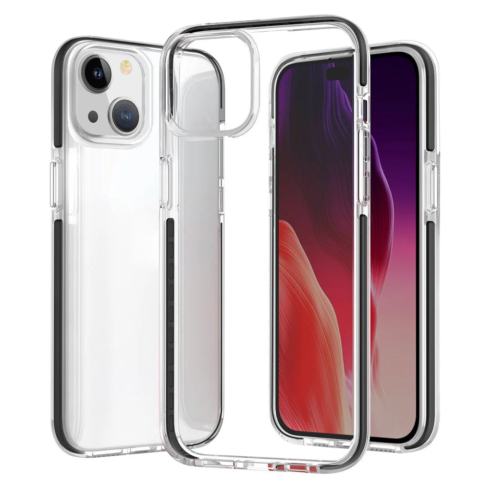 Clear Phone Cover for iPhone 15 , Flexible TPU+TPE Shell Shockproof Cell Phone Case - Transparent Black - 1