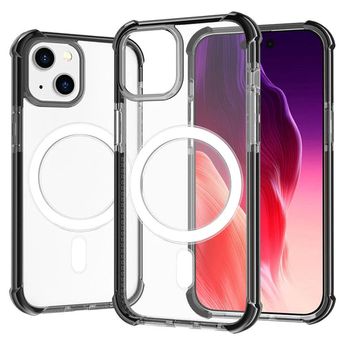 For iPhone 15 Clear Phone Case Four Corners Anti-Drop Acrylic+TPU Cover Compatible with MagSafe - Black - 1