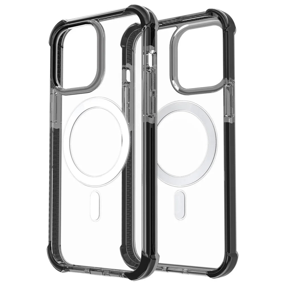 For iPhone 15 Clear Phone Case Four Corners Anti-Drop Acrylic+TPU Cover Compatible with MagSafe - Black - 2