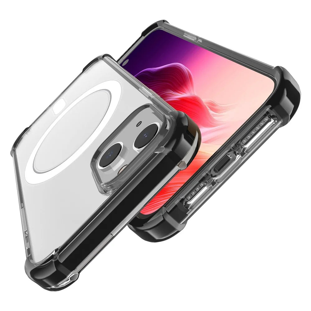 For iPhone 15 Clear Phone Case Four Corners Anti-Drop Acrylic+TPU Cover Compatible with MagSafe - Black - 3
