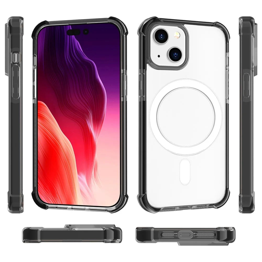 For iPhone 15 Clear Phone Case Four Corners Anti-Drop Acrylic+TPU Cover Compatible with MagSafe - Black - 4