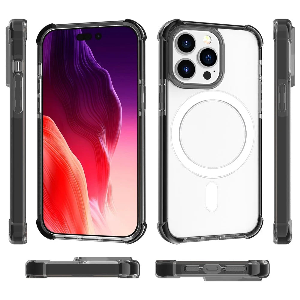 For iPhone 15 Pro Clear Acrylic+TPU Phone Case Four Corners Anti-Drop Cover Compatible with MagSafe - Black - 4
