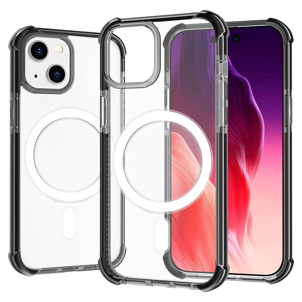 For iPhone 15 Plus Compatible with MagSafe Clear Phone Case Four Corners Anti-Drop Acrylic+TPU Cover - Black - 1