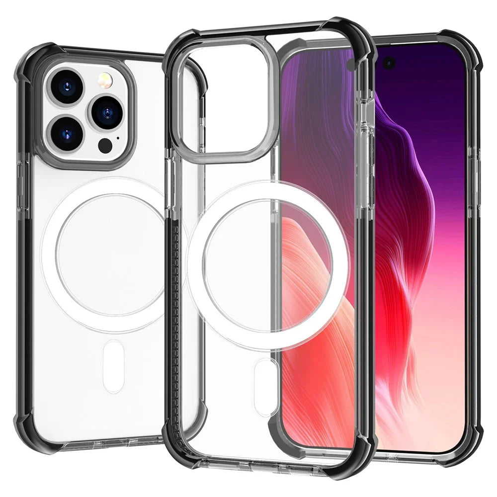 Clear Shell for iPhone 15 Pro Max Acrylic+TPU Phone Case Four Corners Anti-Drop Cover Compatible with MagSafe - Black - 1