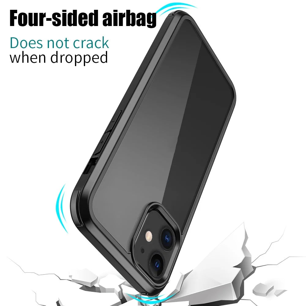 For iPhone 11 Clear Phone Case Double Side Tempered Glass + Silicone Frame Protective Cover - Black - 3