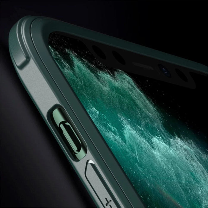 For iPhone XS Double-Sided Tempered Glass Phone Case Silicone Frame Shockproof Cover - Midnight Green - 4