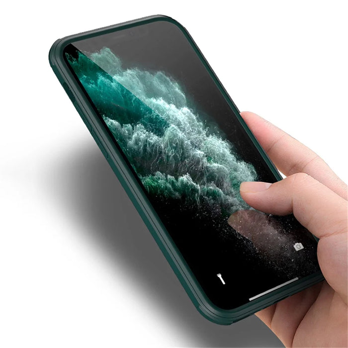For iPhone XS Max 360-Degree Double-Sided Protection Case Tempered Glass + Silicone Frame Phone Cover - Midnight Green - 2