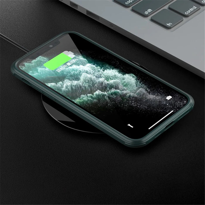 For iPhone XS Max 360-Degree Double-Sided Protection Case Tempered Glass + Silicone Frame Phone Cover - Midnight Green - 5