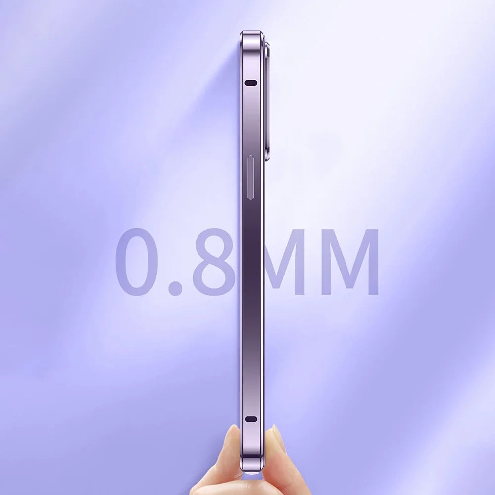 Double Sides Tempered Glass Case for iPhone 15 , Straight Edge Metal Frame Magnetic Phone Cover with Buckle - Purple - 5