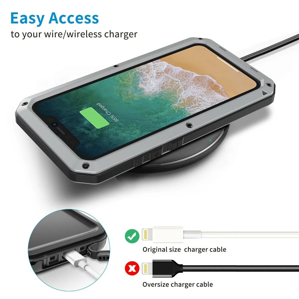 For iPhone 15 Pro Max Anti-drop Phone Case Silicone+PC+Metal Cover with Tempered Glass Film - Silver - 4