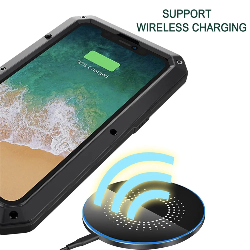 Phone Case with Tempered Glass Film for iPhone 15 , Silicone+PC+Metal Anti-drop Phone Cover - Black - 6