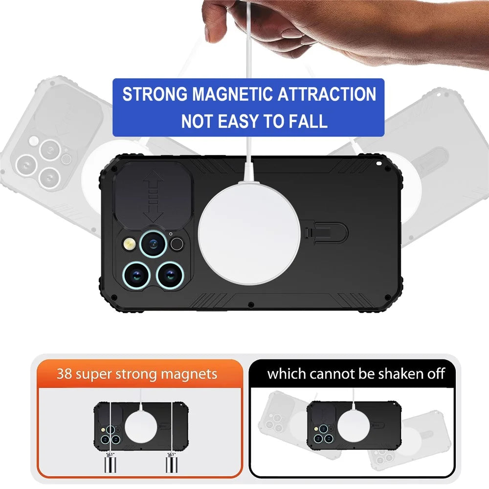 Magnetic Drop-roof Metal+Silicone Case for iPhone 15 Pro Camera Slider Tempered Glass Film Cover Compatible with MagSafe - Black - 5