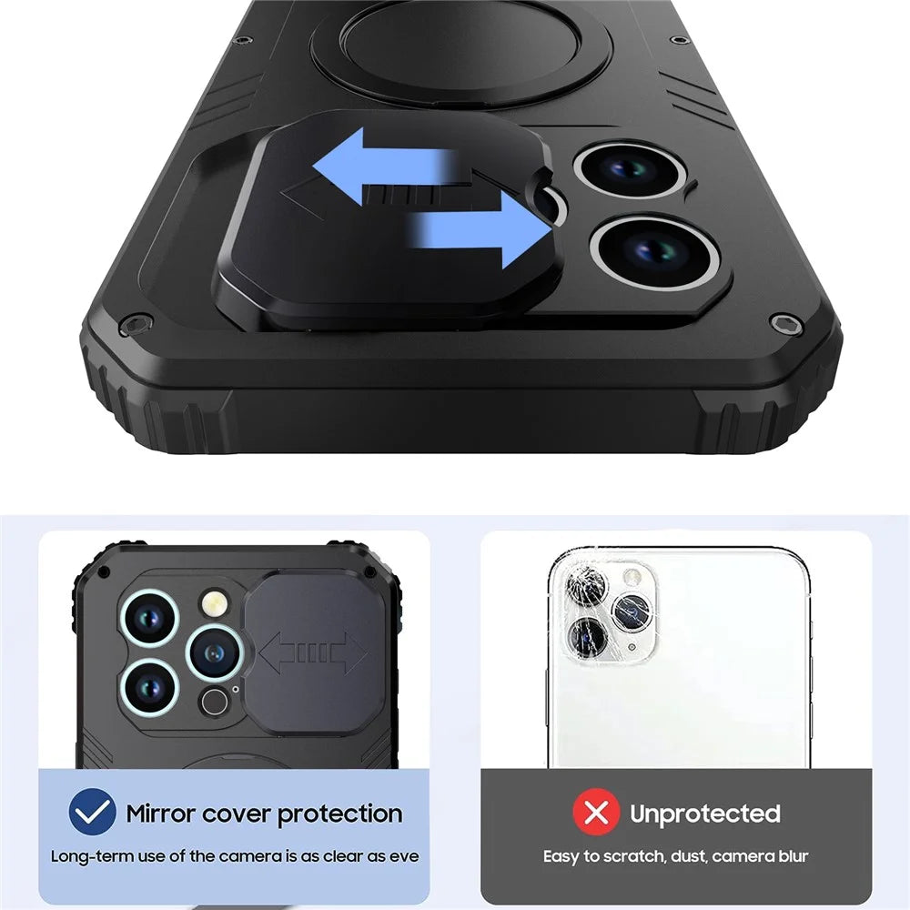 Magnetic Drop-roof Metal+Silicone Case for iPhone 15 Pro Camera Slider Tempered Glass Film Cover Compatible with MagSafe - Black - 7