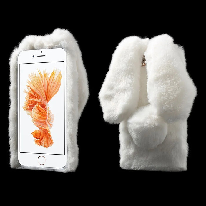 Bunny Shape Warm Fur TPU Case for iPhone 8 Plus / 7 Plus 5.5 inch - White - 1