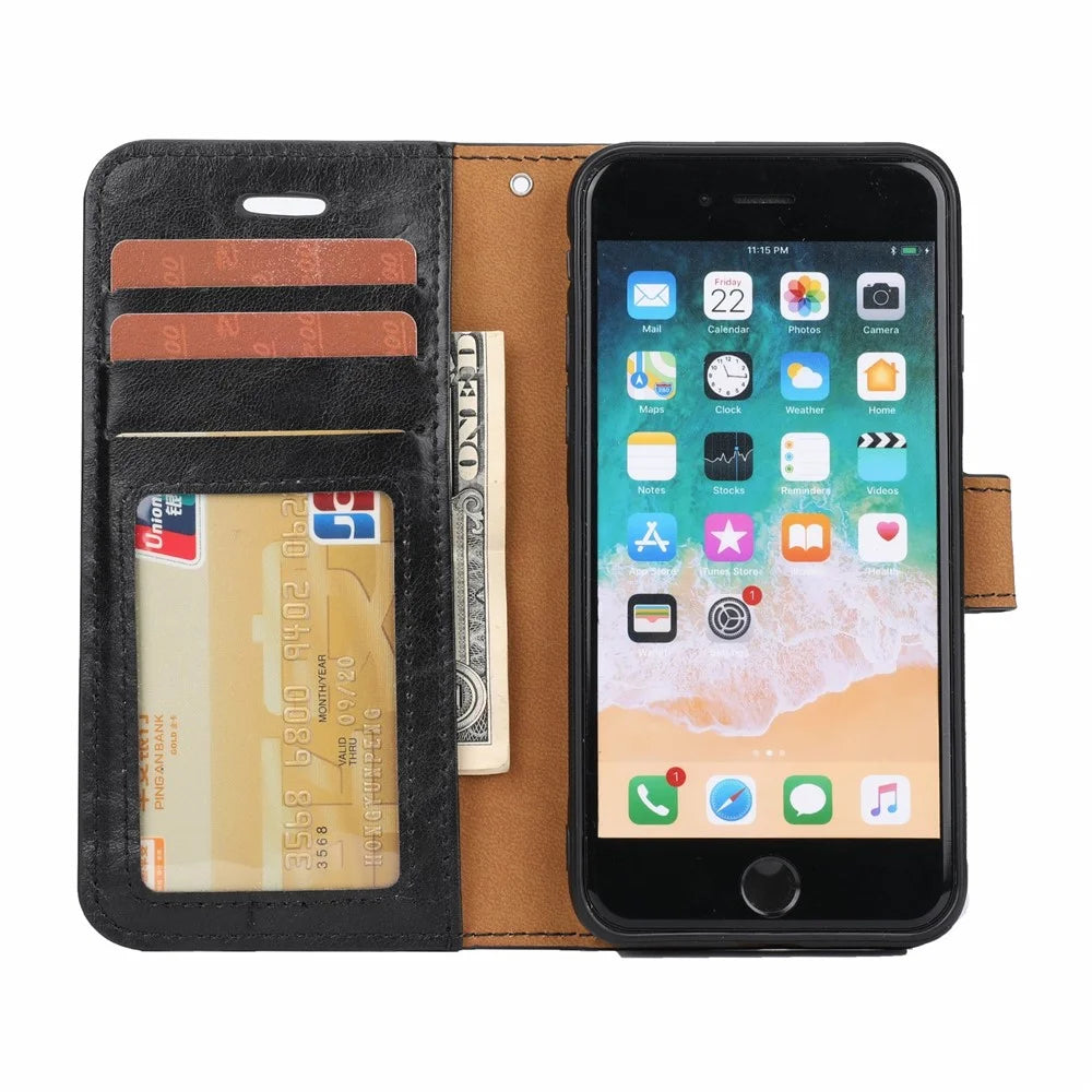 For iPhone 7/8/SE (2020)/SE (2022) 4.7 inch Crazy Horse Leather Cover Magnetic Detachable Stand Shockproof Phone Case - Black - 3
