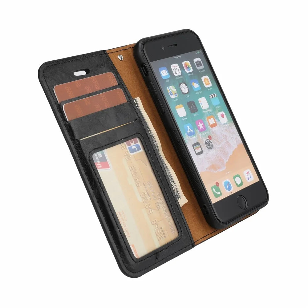For iPhone 7/8/SE (2020)/SE (2022) 4.7 inch Crazy Horse Leather Cover Magnetic Detachable Stand Shockproof Phone Case - Black - 4