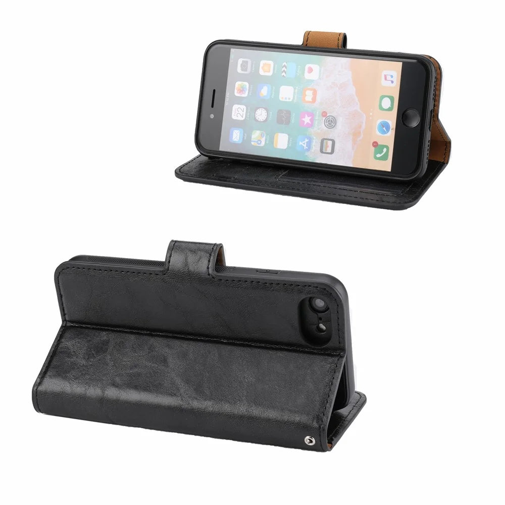 For iPhone 7/8/SE (2020)/SE (2022) 4.7 inch Crazy Horse Leather Cover Magnetic Detachable Stand Shockproof Phone Case - Black - 5