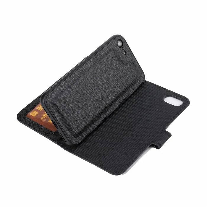 For iPhone 7/8/SE (2020)/SE (2022) Cross Texture Leather Cover + Detachable TPU Back Phone Flip Case - Black - 2
