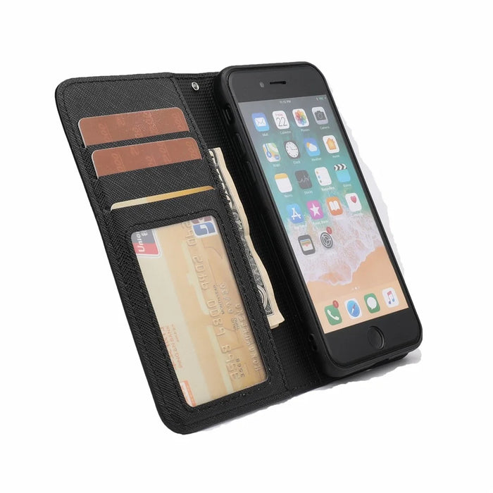 For iPhone 7/8/SE (2020)/SE (2022) Cross Texture Leather Cover + Detachable TPU Back Phone Flip Case - Black - 3