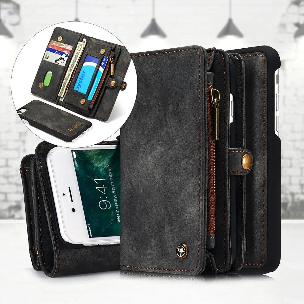 CASEME 008 Series 2-in-1 Multi-slot Large Capacity Wallet Vintage PU Leather Case for iPhone 7 / 8 / SE (2020) / SE (2022) - Grey - 1