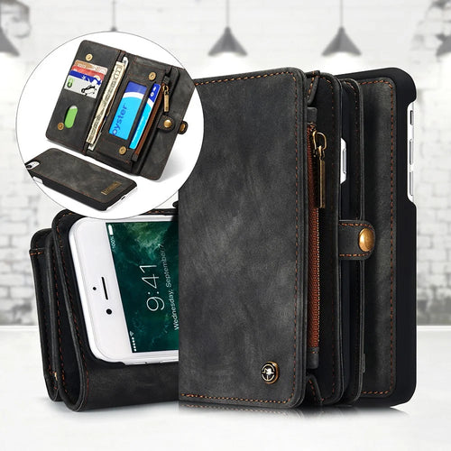 CASEME 008 Series 2-in-1 Multi-slot Large Capacity Wallet Vintage PU Leather Case for iPhone 7 / 8 / SE (2020) / SE (2022) - Grey - 1