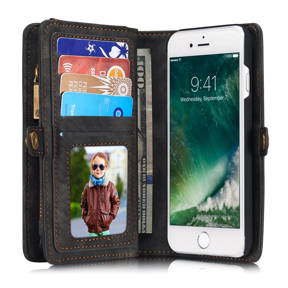 CASEME 008 Series 2-in-1 Multi-slot Large Capacity Wallet Vintage PU Leather Case for iPhone 7 / 8 / SE (2020) / SE (2022) - Grey - 5