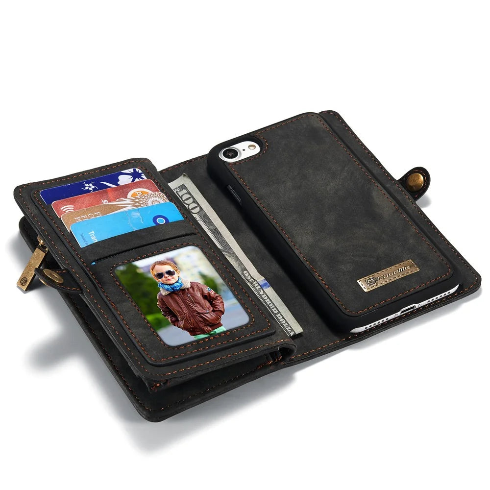 CASEME 008 Series 2-in-1 Multi-slot Large Capacity Wallet Vintage PU Leather Case for iPhone 7 / 8 / SE (2020) / SE (2022) - Grey - 7