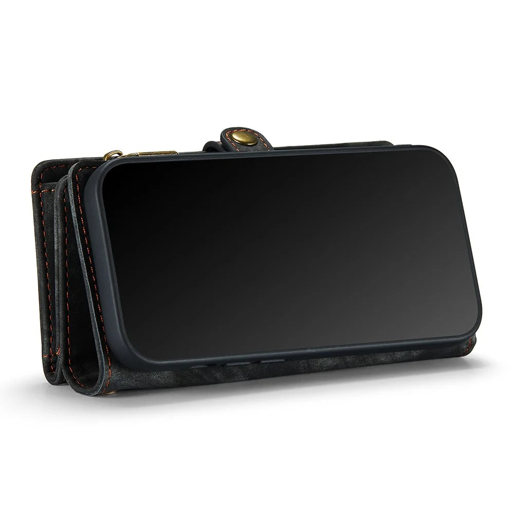 CASEME Vintage PU Leather Case for iPhone 8 Plus / 7 Plus, 008 Series 2-in-1 PC Multi-slot Wallet Phone Case - Black - 6