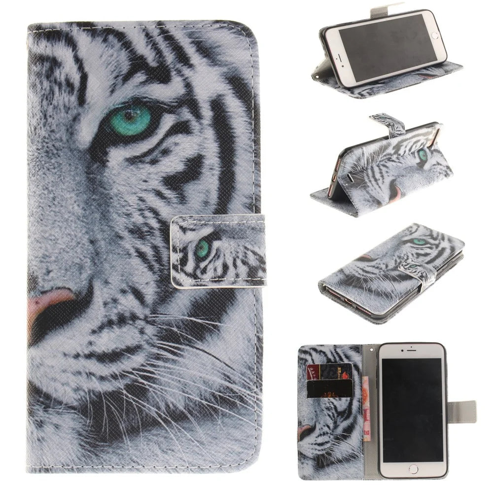 Wallet Leather Stand Case for iPhone 8 Plus / 7 Plus - Fierce Tiger - 1