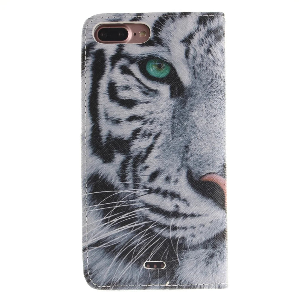 Wallet Leather Stand Case for iPhone 8 Plus / 7 Plus - Fierce Tiger - 3