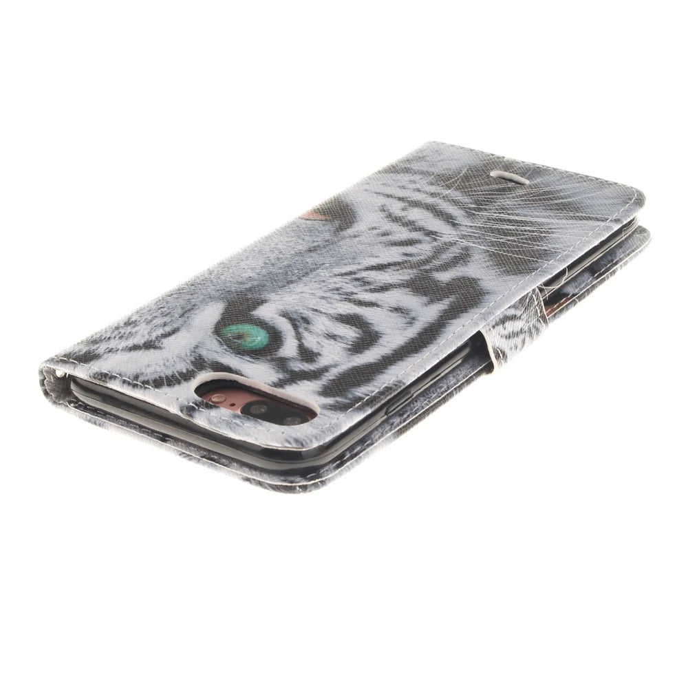 Wallet Leather Stand Case for iPhone 8 Plus / 7 Plus - Fierce Tiger - 5