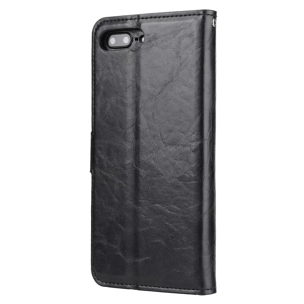 For iPhone 8 Plus / 7 Plus 5.5 Crazy Horse Texture Phone Case Folio Flip Detachable Stand Magnetic Cover with Strap - Black - 3