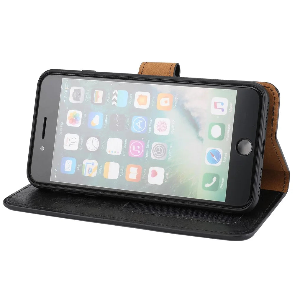 For iPhone 8 Plus / 7 Plus 5.5 Crazy Horse Texture Phone Case Folio Flip Detachable Stand Magnetic Cover with Strap - Black - 4