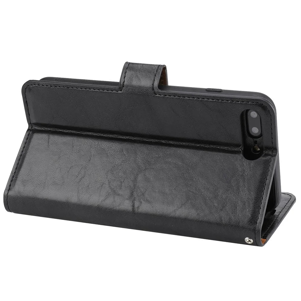 For iPhone 8 Plus / 7 Plus 5.5 Crazy Horse Texture Phone Case Folio Flip Detachable Stand Magnetic Cover with Strap - Black - 5