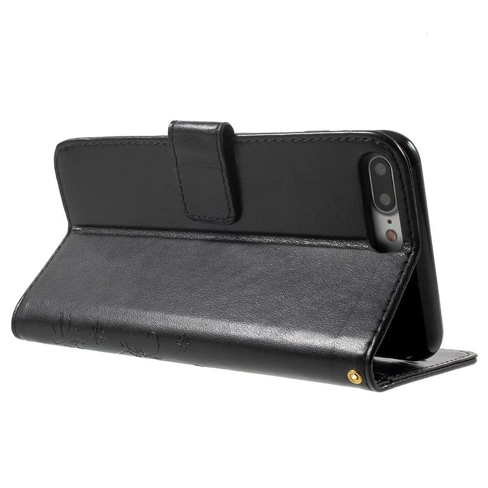 Imprinted Butterfly Leather Wallet Cover with Wrist Strap for iPhone 8 Plus / 7 Plus 5.5 inch - Black - 3