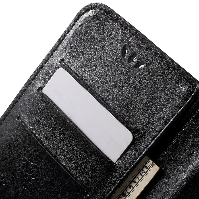Imprinted Butterfly Leather Wallet Cover with Wrist Strap for iPhone 8 Plus / 7 Plus 5.5 inch - Black - 6